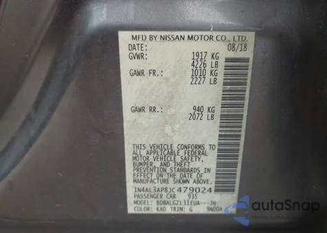 2018 Nissan Altima 2.5 S z USA, uszkodzony, nr VIN 1N4AL3AP8JC479024